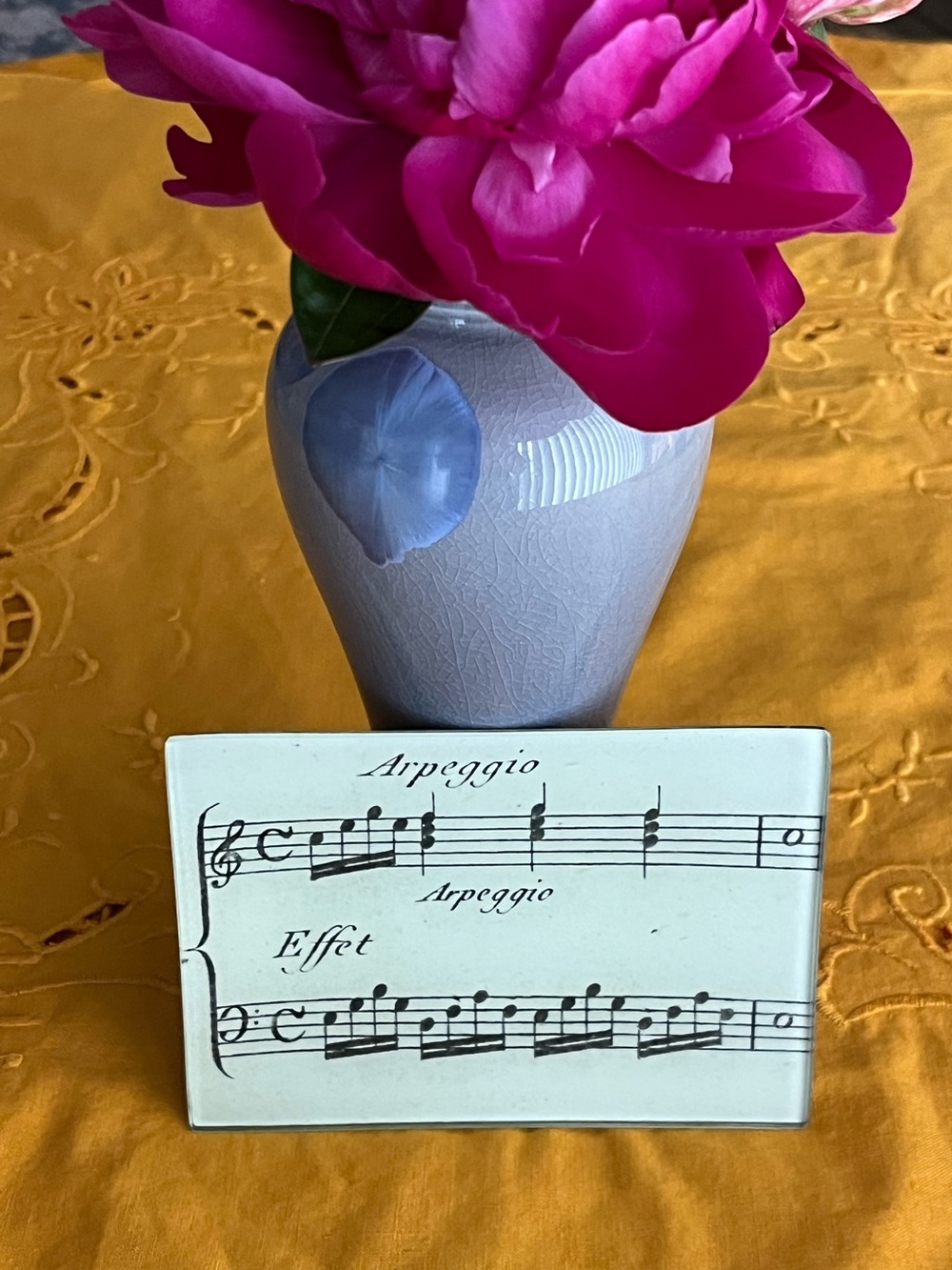 JOHN DERIAN tiny rectangular GLASS tray decoupage musical notes arpeggio
